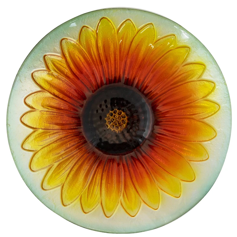20.5" Orange & Yellow Sunflower Glass Bird Bath