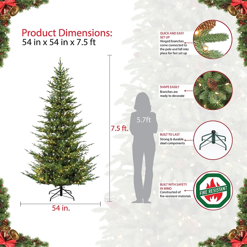 7.5ft. Pre-Lit Natural Fir Artificial Christmas Tree, Clear Lights