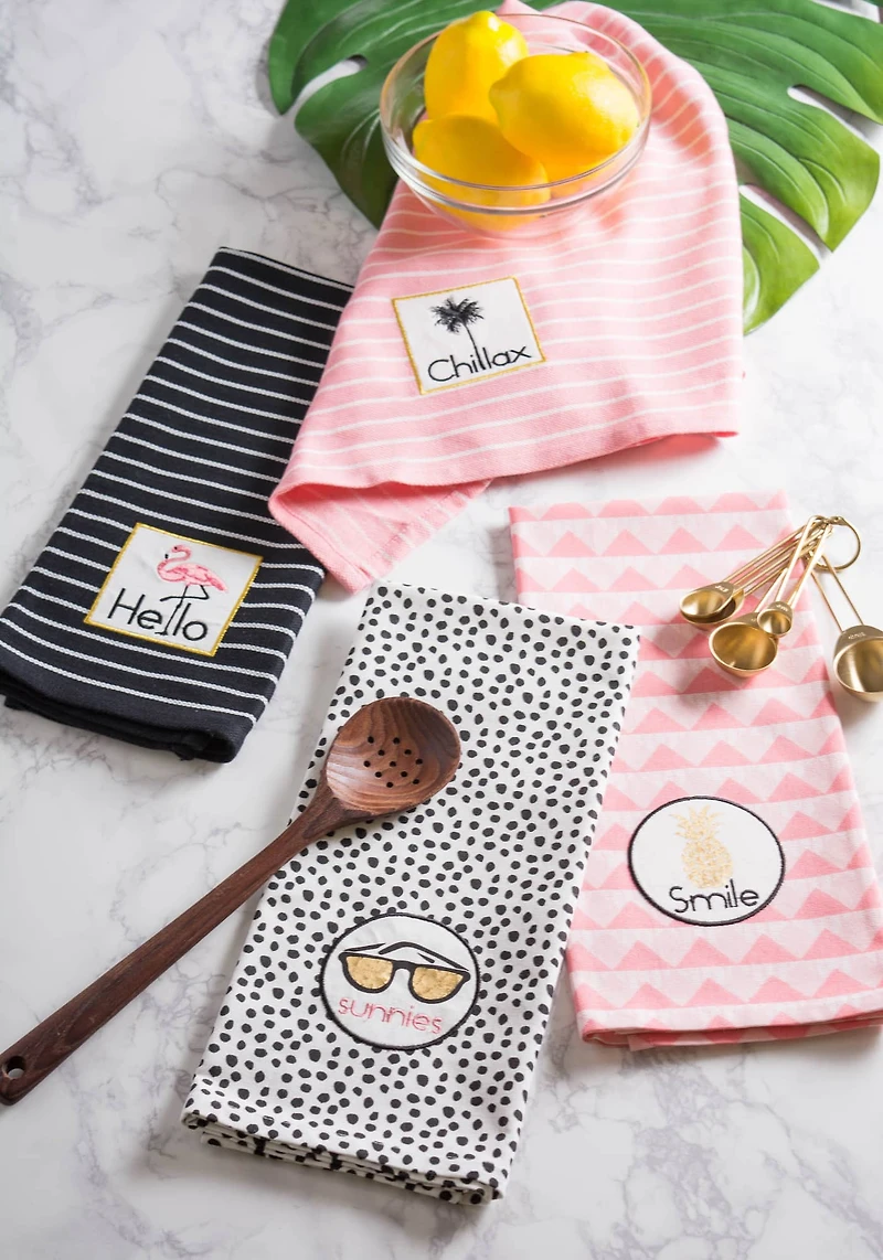 DII® Summer Cocktail Embellished Dishtowels, 4ct.