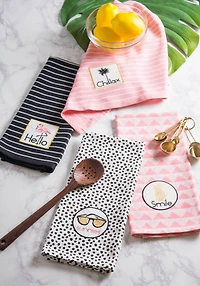 DII® Summer Cocktail Embellished Dishtowels, 4ct.