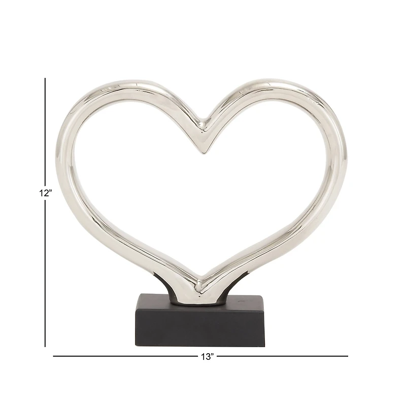 The Novogratz 12" Silver Ceramic Contemporary Heart Sculpture