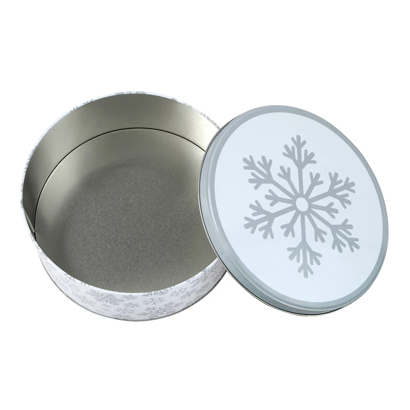 Snowflakes Round Christmas Tin by Makery™