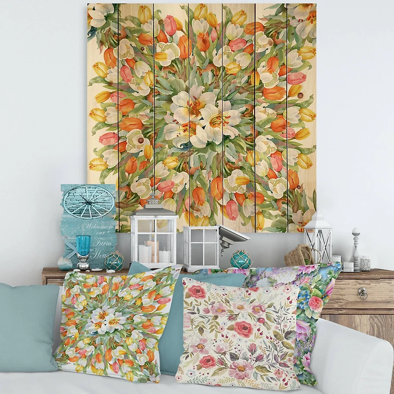 Designart - Blooming White and Orange Tulips II