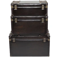 Dark Brown Faux Leather Studded Trunk with Latches & Handles Set