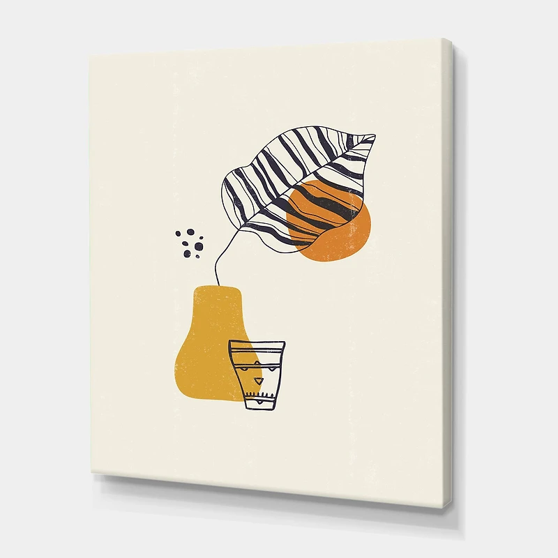 Designart - Botanical Minimalist Leaf With Abstract Shapes III