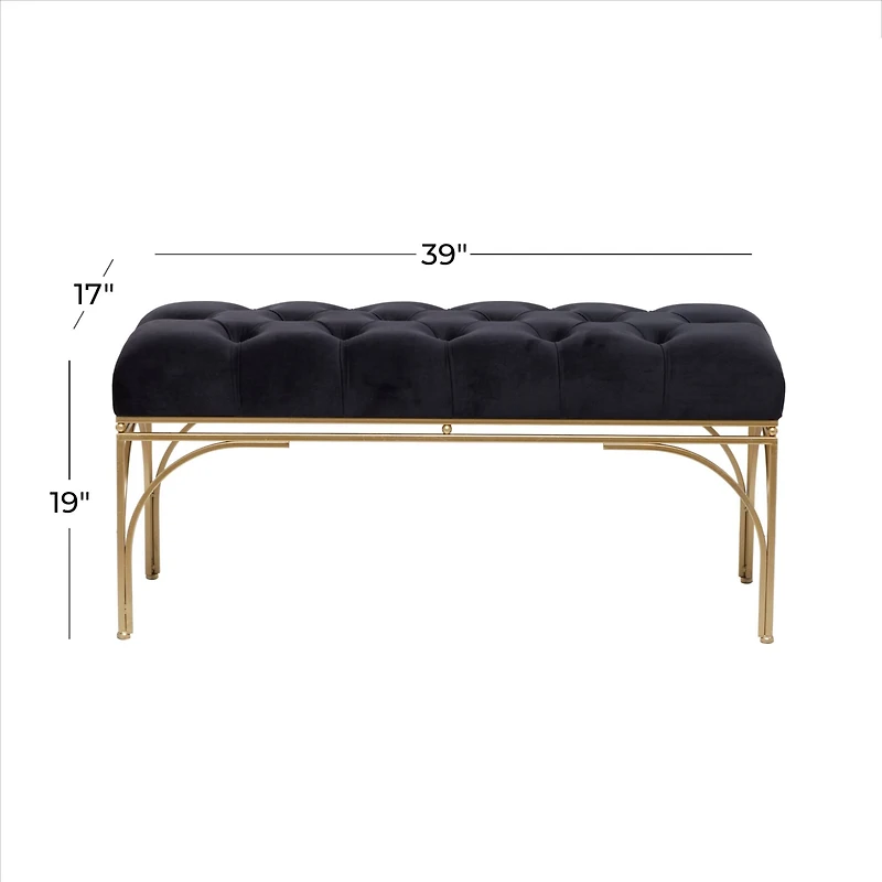 Black Metal Glam Bench, 19" x 39" x 17"