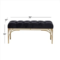 Black Metal Glam Bench, 19" x 39" x 17"