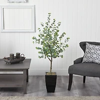 4.5ft. Eucalyptus Artificial Tree in Black Metal Planter
