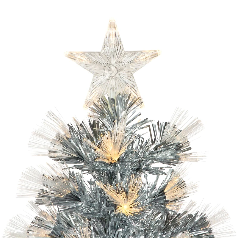 3ft. Pre-Lit Fiber Optic Silver Artificial Christmas Tree, Warm White Lights