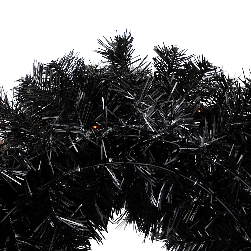 24'' Pre-Lit Black Noble Spruce Artificial Halloween Wreath