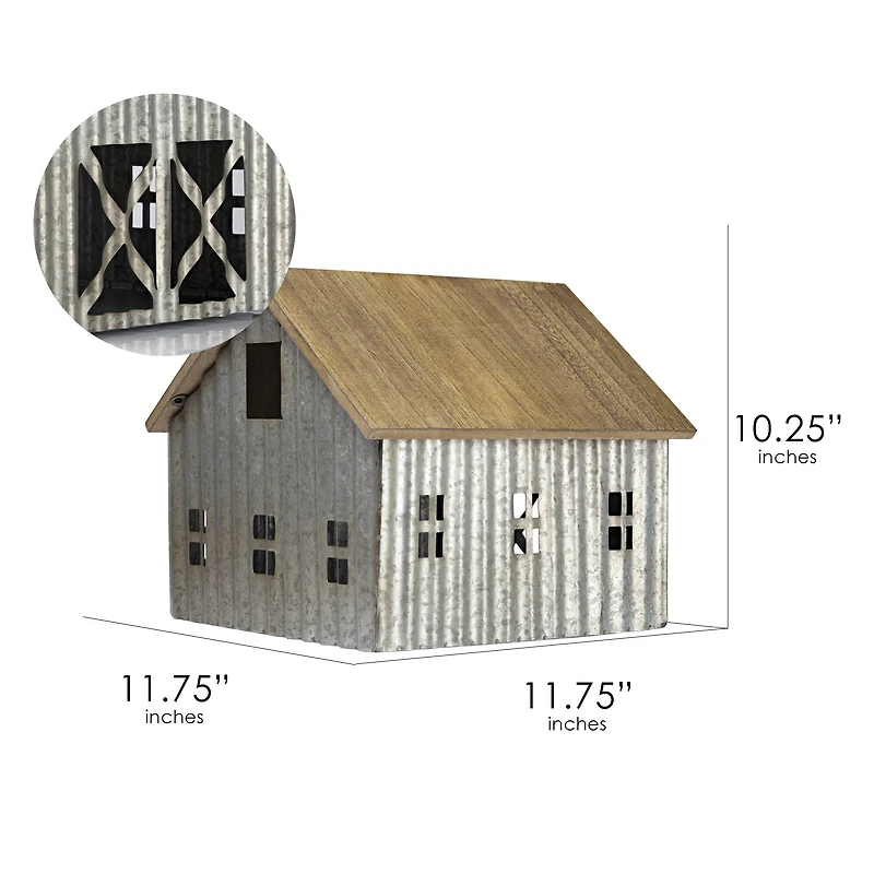 12" Wood & Metal Barn Bird House Tabletop Accent