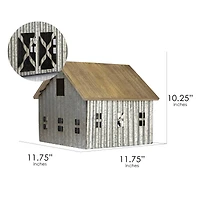 12" Wood & Metal Barn Bird House Tabletop Accent