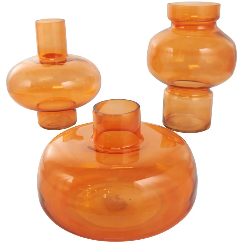 Orange Glass Rounded Vase Set
