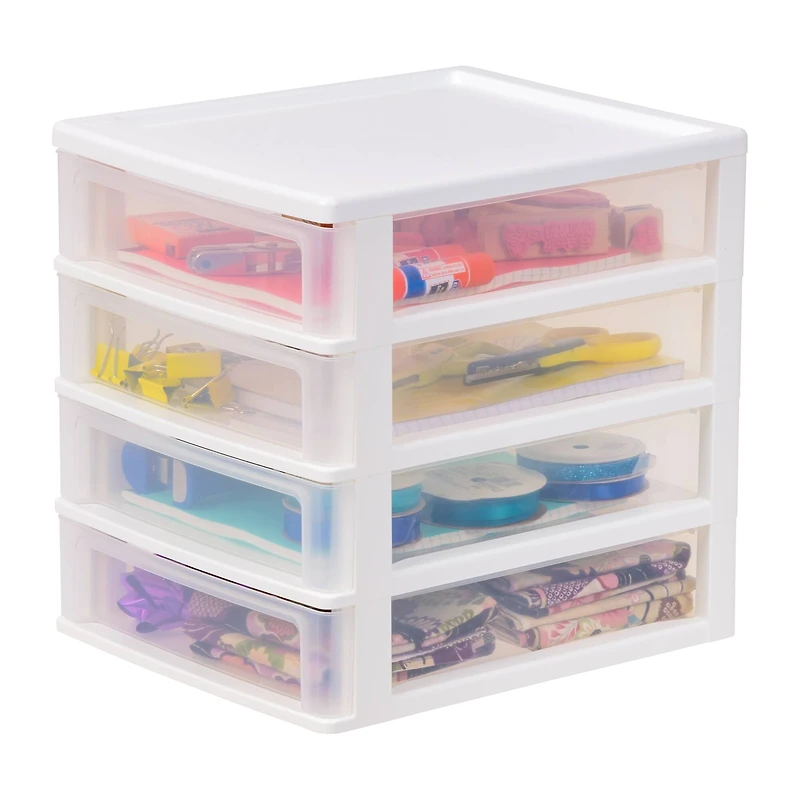 IRIS White 4-Drawer Desktop Plastic Drawer Organizer