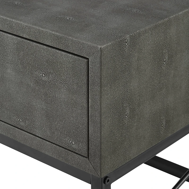 Gray 2-Drawer Faux Shagreen Coffee Table
