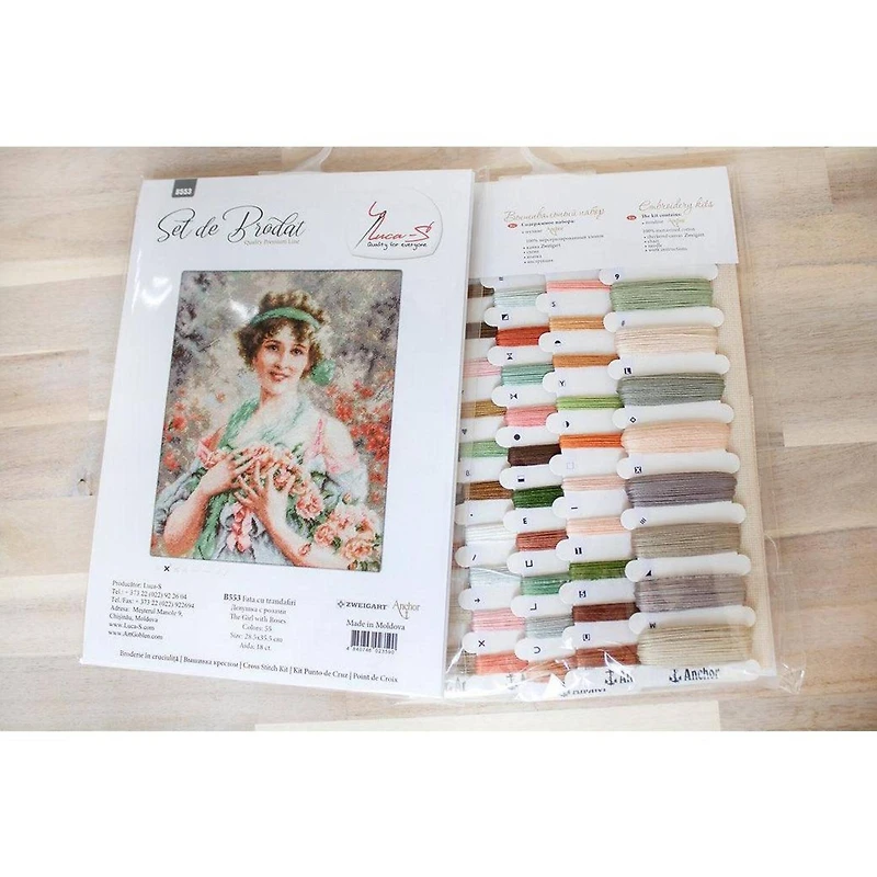 Luca-s The Girl With Roses Counted Cross Stitch Kit