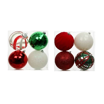 Assorted 4 Pack 4.7" Red, Green & White Peppermint Lane Shatterproof Ball Ornaments, 1pc. by Ashland®