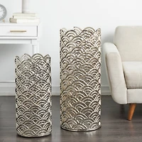 Silver Art Deco Arch Pattern Vase Set
