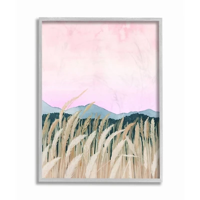 Stupell Industries Wheat Field Dawn Pink & Green Watercolor Painting Gray Framed Wall Art