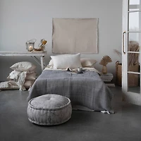 Embroidered Cream Lumbar Pillow with Pom Poms