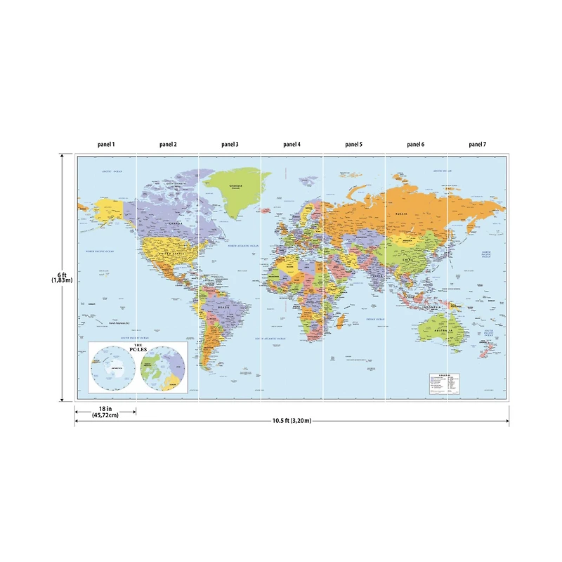 RoomMates Blue & Green World Map Educational Mural Peel & Stick Wallpaper
