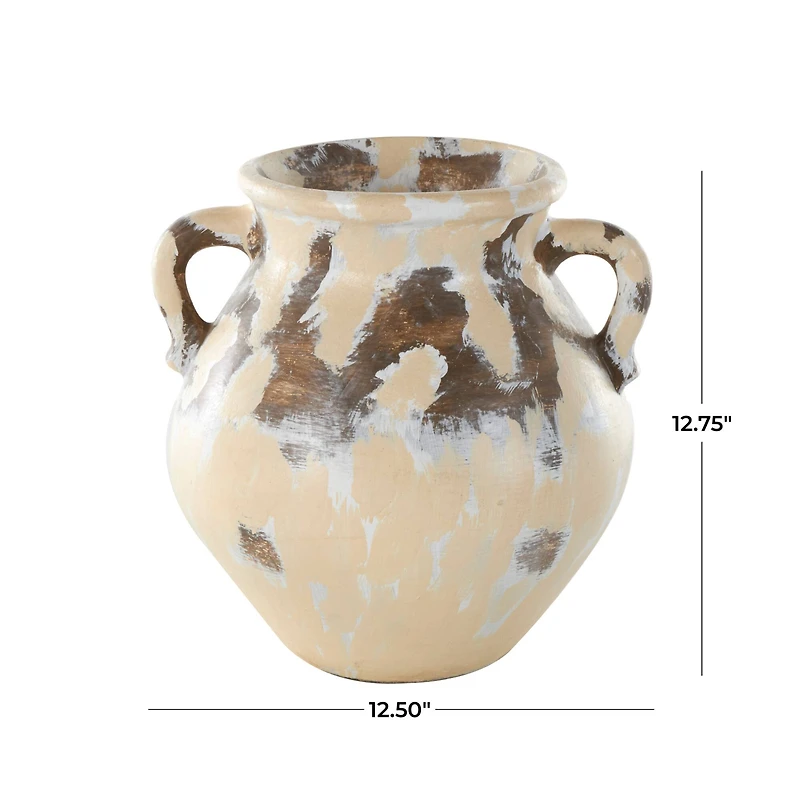 13" Cream Ceramic Vase with Curved Handles