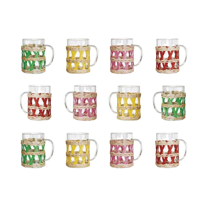 Hello Honey® 10oz. Assorted Glass Mugs with Seagrass Sleeves, 12ct.