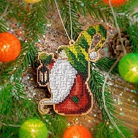Wonderland Crafts Green & Yellow Gnome Bead Embroidery on Wood Kit