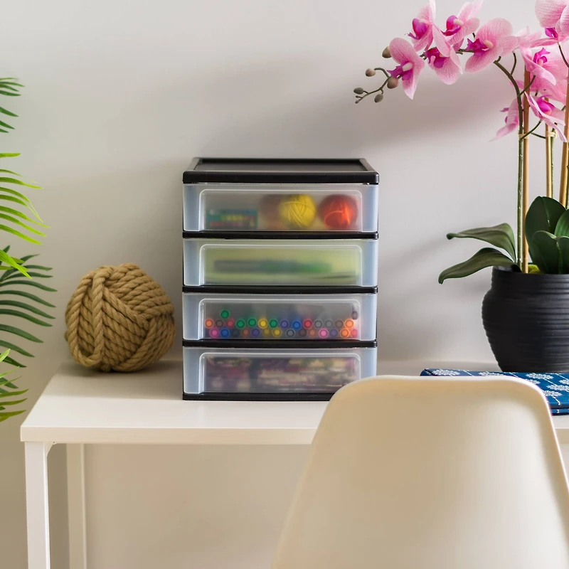 IRIS Black 4-Drawer Desktop Storage Unit