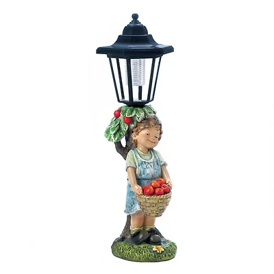 14.75" Apple Basket Solar Street Light Statue