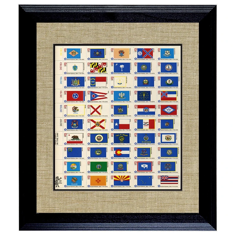 U.S. State Flag Stamp Sheet in 16" x 14" Wood Frame