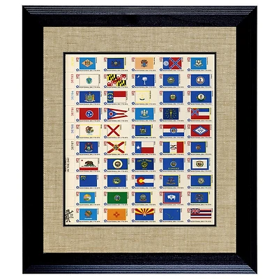 U.S. State Flag Stamp Sheet in 16" x 14" Wood Frame