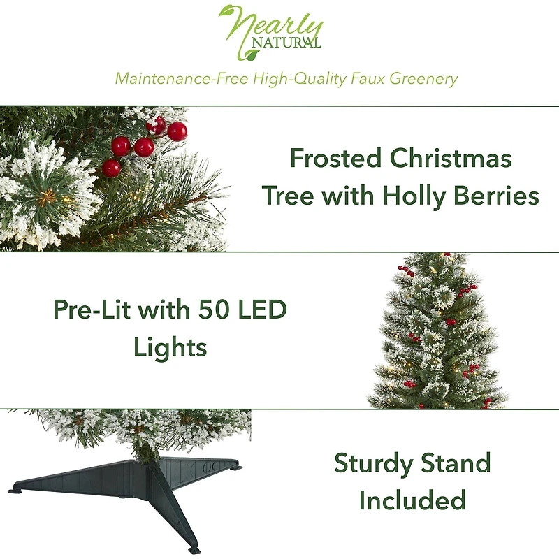 3ft. Pre-Lit Frosted Swiss Pine & Berries Artificial Christmas Tree with Clear LED Lights