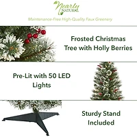3ft. Pre-Lit Frosted Swiss Pine & Berries Artificial Christmas Tree with Clear LED Lights