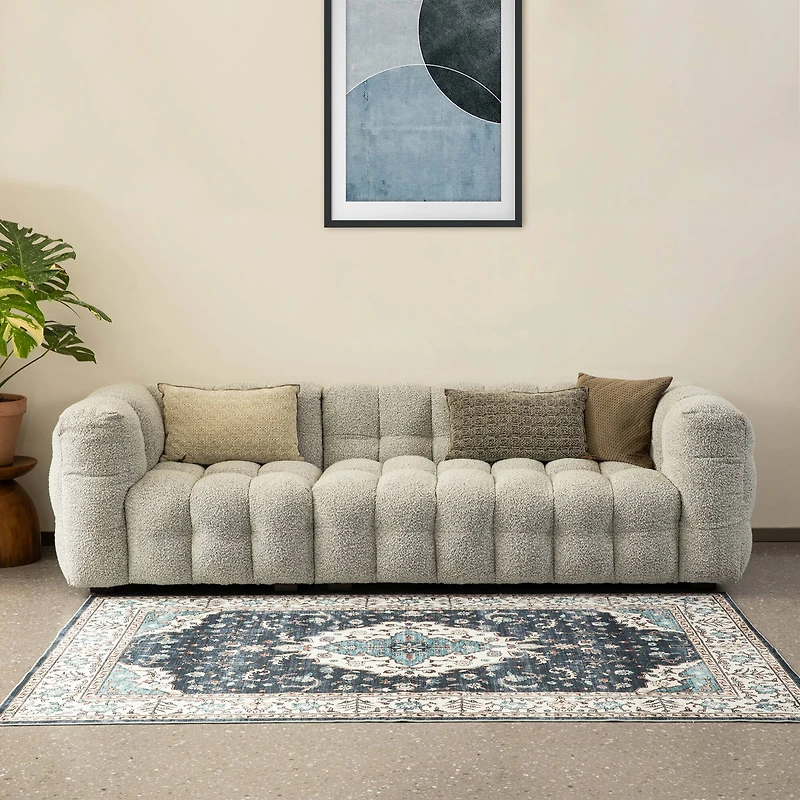 Glitzhome® 5ft. x 8ft. Blue & Ivory Oriental Area Rug