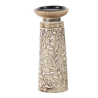 Brown & White Mango Wood Floral Candle Holder Set
