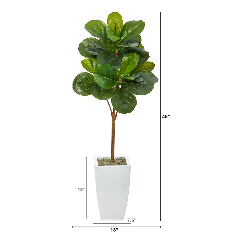 45" Fiddle Leaf Tree in White Metal Planter