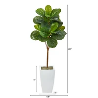 45" Fiddle Leaf Tree in White Metal Planter