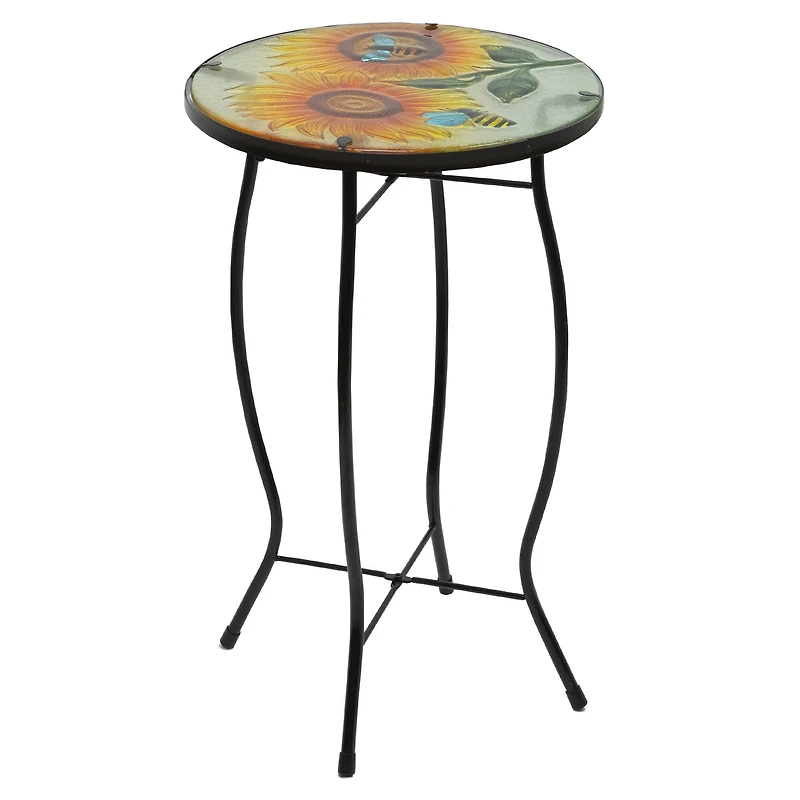 19" Sunflower & Bumblebee Glass Patio Side Table