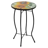 19" Sunflower & Bumblebee Glass Patio Side Table