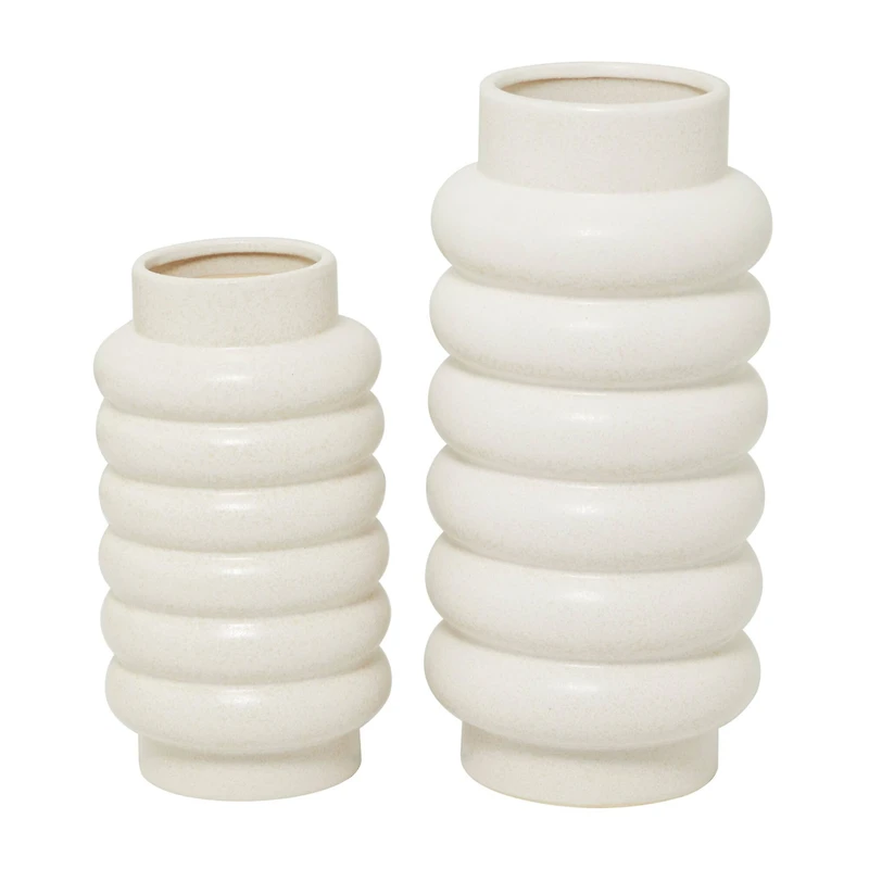 CosmoLiving by Cosmopolitan Ceramic Vase with Ring Ribbing Set of 2 16