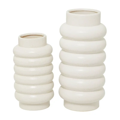 CosmoLiving by Cosmopolitan Ceramic Vase with Ring Ribbing Set of 2 16