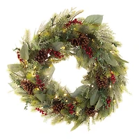 Village Lighting 30" Pre-Lit Winter Frost Christmas Wreath, Clear LED Lights