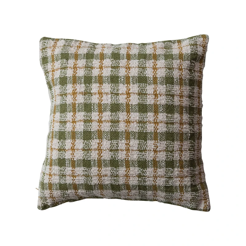 Hello Honey® 20" x 20" Cream, Green & Yellow Plaid Woven Cotton Pillow