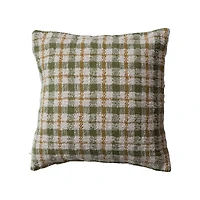 Hello Honey® 20" x 20" Cream, Green & Yellow Plaid Woven Cotton Pillow