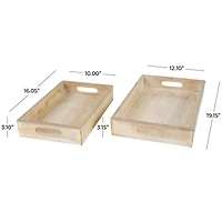 Light Brown Mango Wood Trays with Silver Beaded Rim, 2ct.