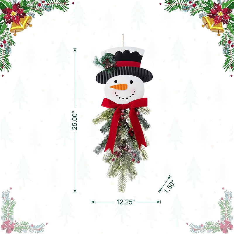 Glitzhome® 25" Greenery Snowman Door Hanger