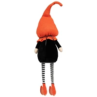 22" Halloween Jack-O-Lantern Striped Tabletop Gnome Figurine with Dangling Legs