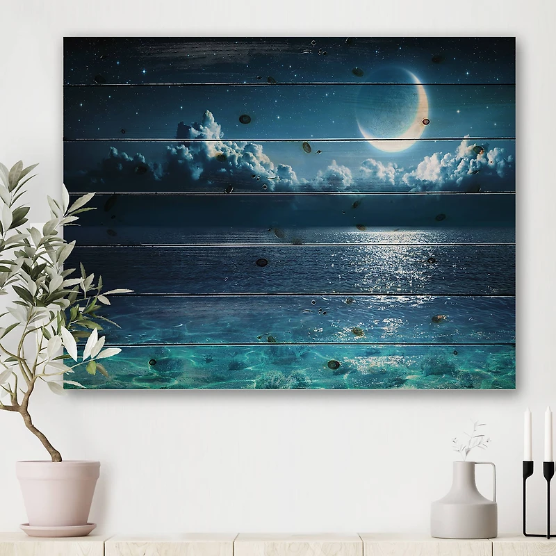 Designart - Romantic Moon Over Deep Blue Sea I