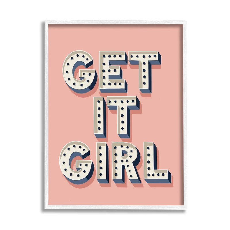 Stupell Industries Pink Get It Girl Polka Dot Wall Art in White Frame
